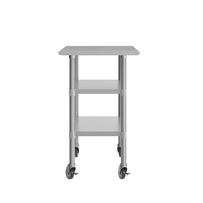 Stainless Steel Prep and Work Table 24"x 48" with 2 Undershelves and 4 Casters