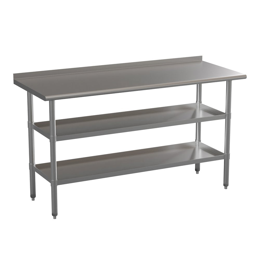 Stainless Steel 18 Gauge Work Table with 1.5" Backsplash and 2 Undershelves