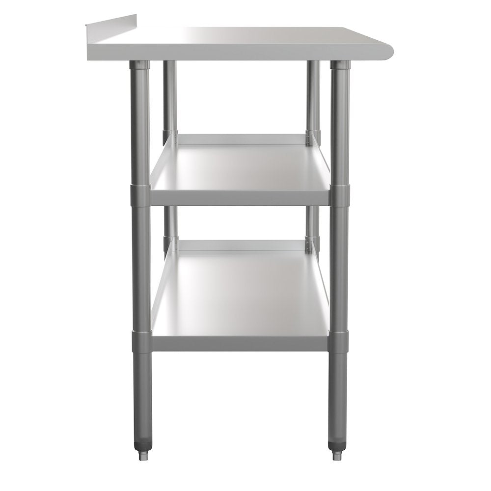Stainless Steel 18 Gauge Work Table with 1.5" Backsplash and 2 Undershelves