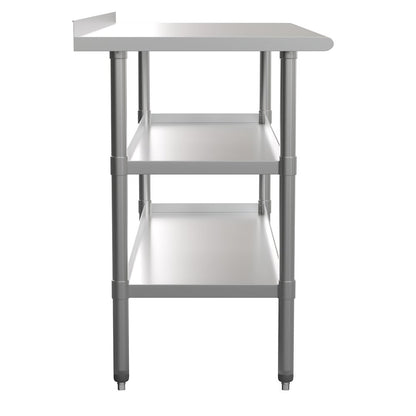 Stainless Steel 18 Gauge Work Table with 1.5" Backsplash and 2 Undershelves