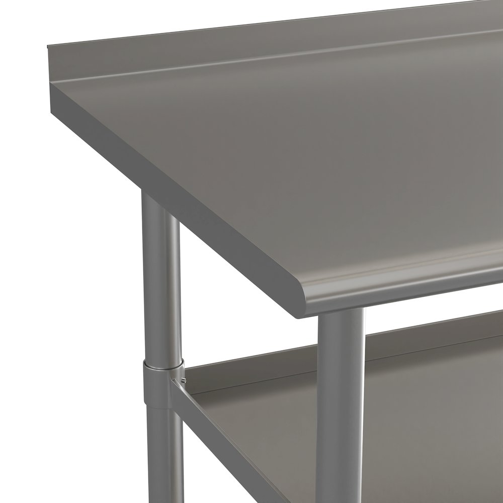 Stainless Steel 18 Gauge Work Table with 1.5" Backsplash and 2 Undershelves