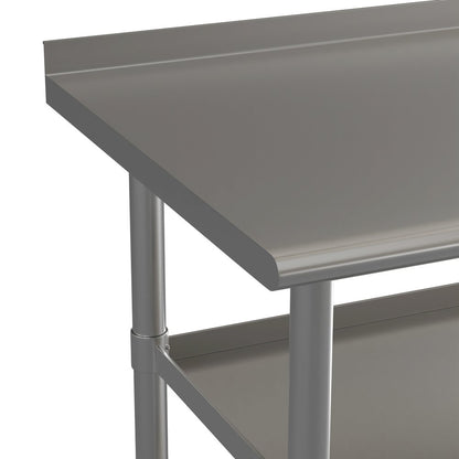 Stainless Steel 18 Gauge Work Table with 1.5" Backsplash and 2 Undershelves