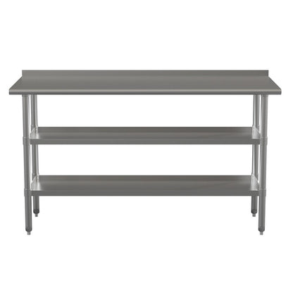 Stainless Steel 18 Gauge Work Table with 1.5" Backsplash and 2 Undershelves