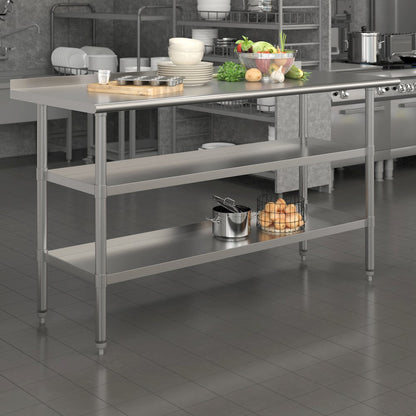 Stainless Steel 18 Gauge Work Table with 1.5" Backsplash and 2 Undershelves