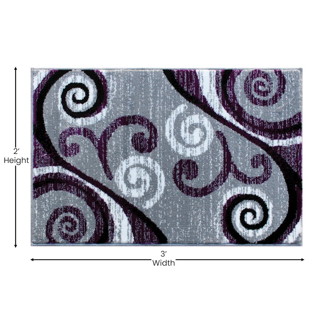 2' x 3' Purple Abstract Area Rug - Olefin Rug with Jute Backing
