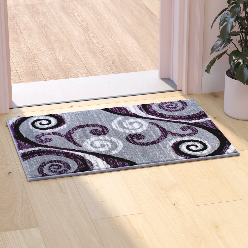 2' x 3' Purple Abstract Area Rug - Olefin Rug with Jute Backing