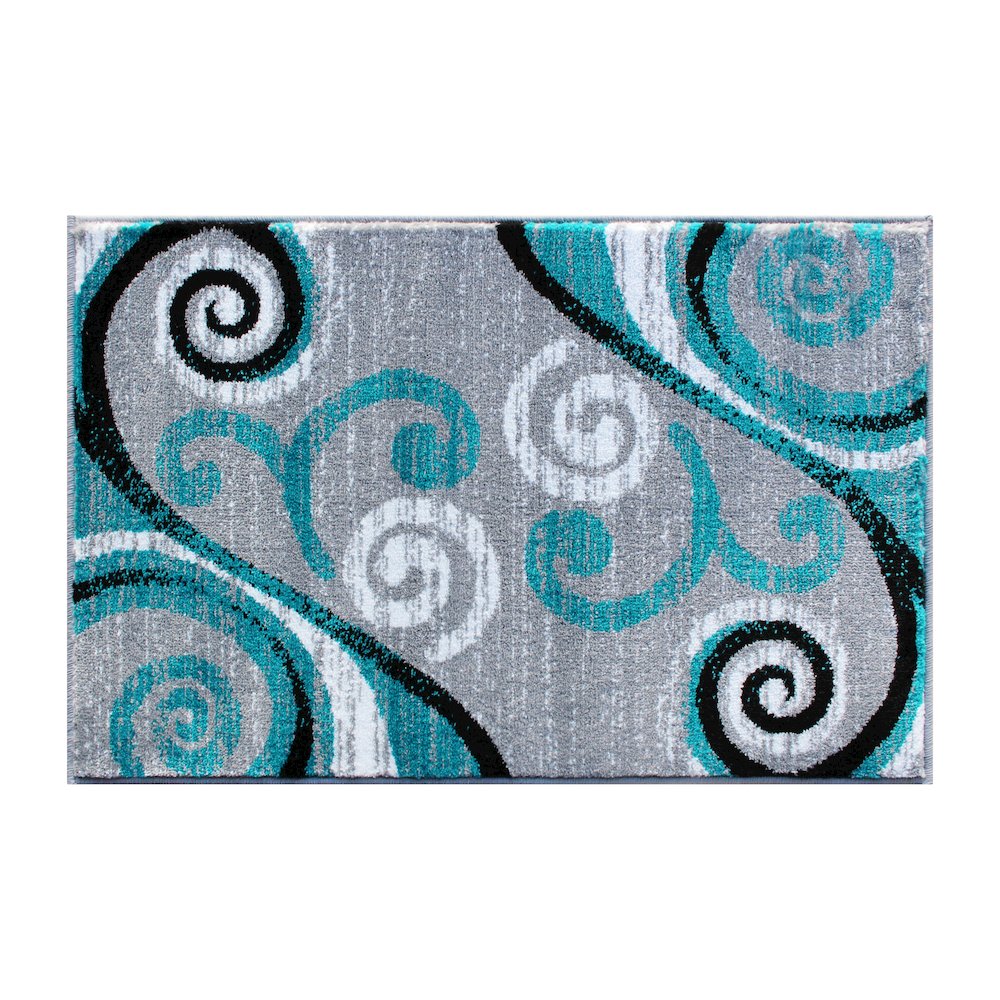 2' x 3' Turquoise Abstract Area Rug - Olefin Rug with Jute Backing