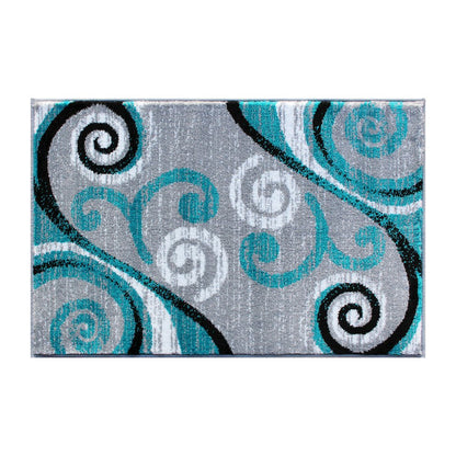 2' x 3' Turquoise Abstract Area Rug - Olefin Rug with Jute Backing