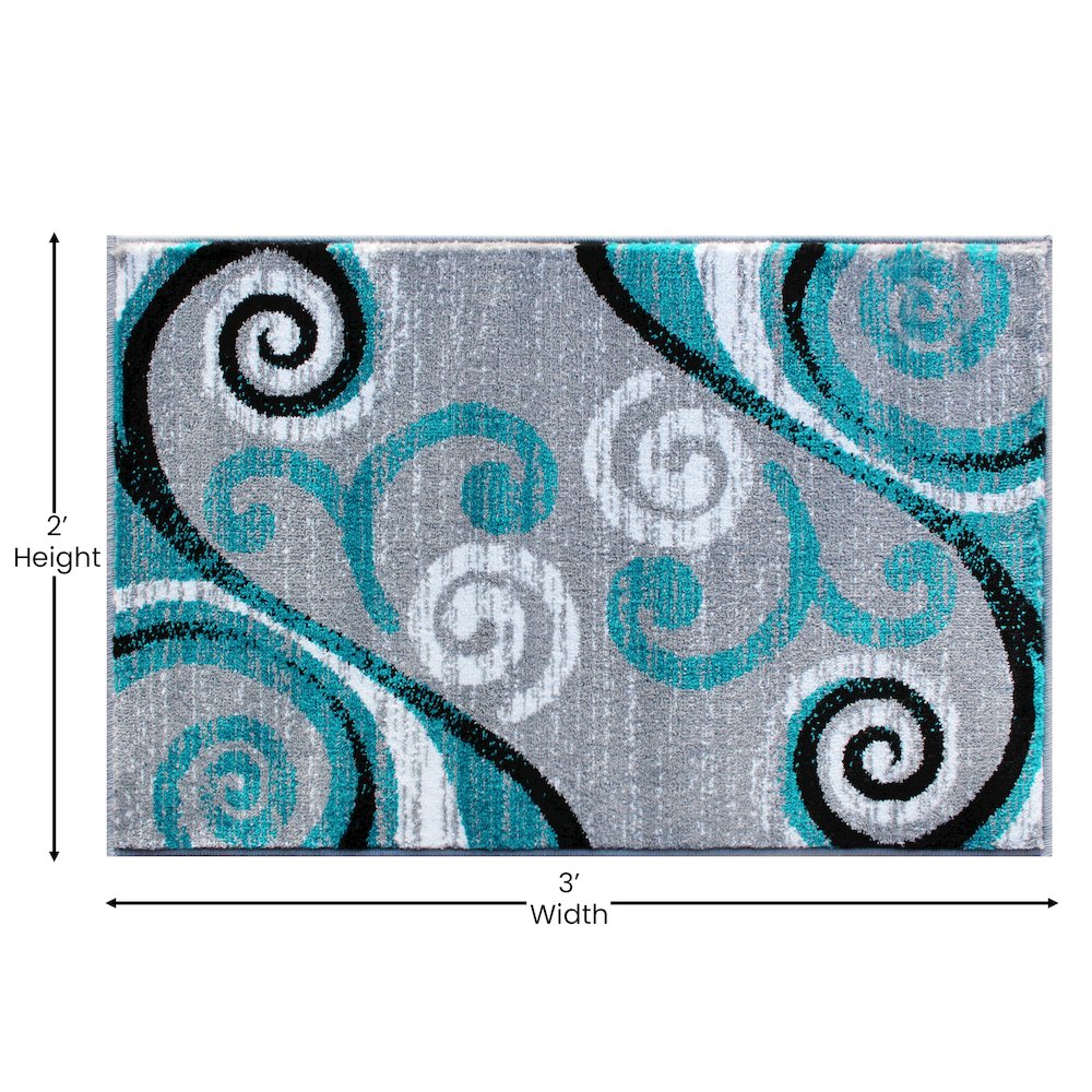 2' x 3' Turquoise Abstract Area Rug - Olefin Rug with Jute Backing