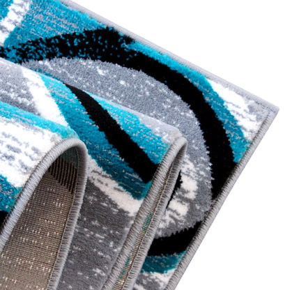 3' x 16' Turquoise Abstract Area Rug - Olefin Rug with Jute Backing