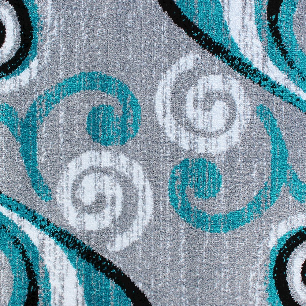 3' x 16' Turquoise Abstract Area Rug - Olefin Rug with Jute Backing