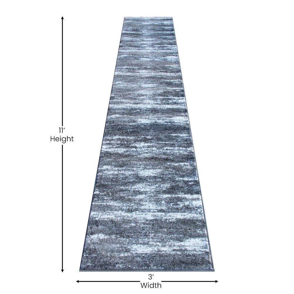 2' x 11' Distressed Gray Olefin Area Rug for Entryway, Living Room, Bedroom