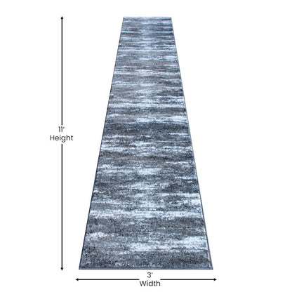 2' x 11' Distressed Gray Olefin Area Rug for Entryway, Living Room, Bedroom