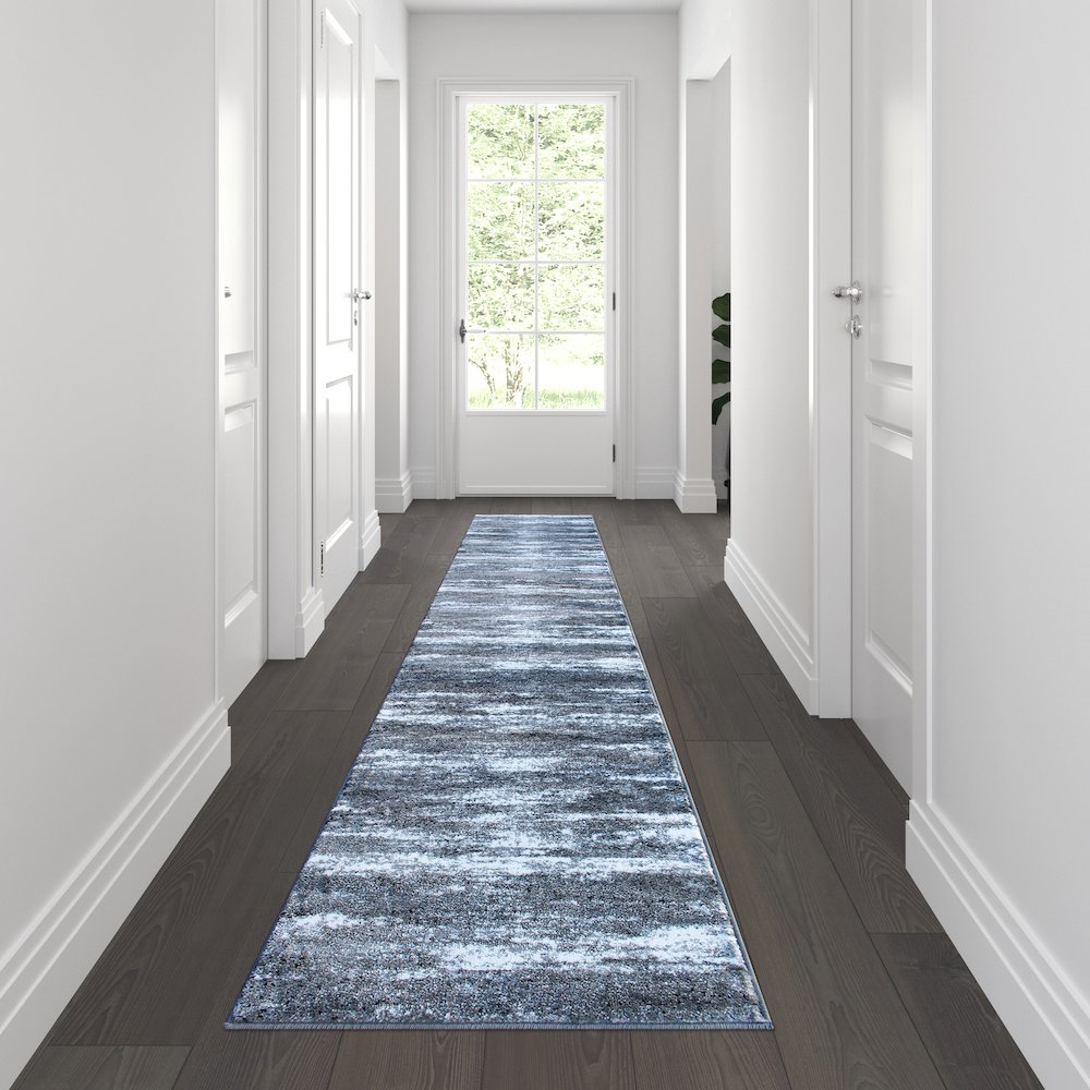 2' x 11' Distressed Gray Olefin Area Rug for Entryway, Living Room, Bedroom