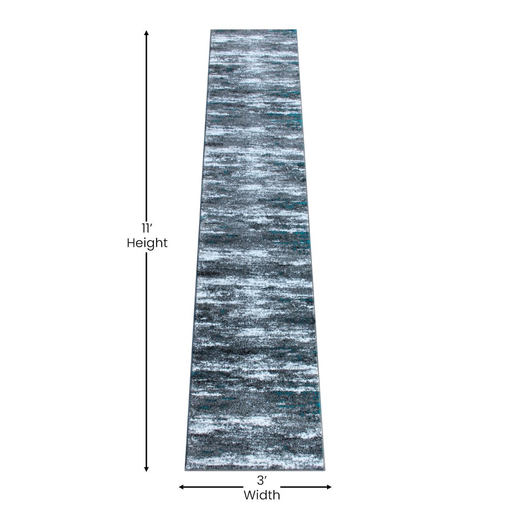 2' x 11' Distressed Turquoise Olefin Area Rug for Entryway, Living Room, Bedroom
