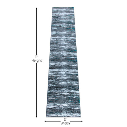 2' x 11' Distressed Turquoise Olefin Area Rug for Entryway, Living Room, Bedroom