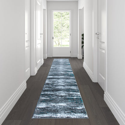 2' x 11' Distressed Turquoise Olefin Area Rug for Entryway, Living Room, Bedroom