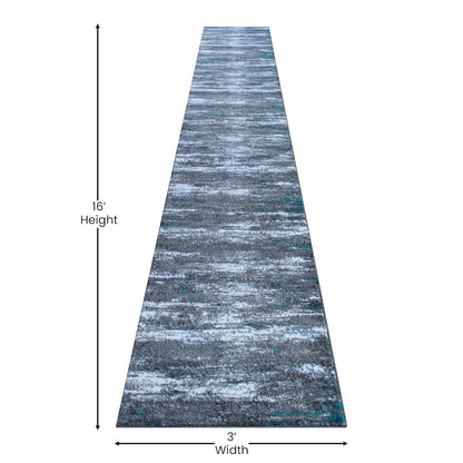 3' x 16' Distressed Gray Olefin Area Rug for Entryway, Living Room, Bedroom