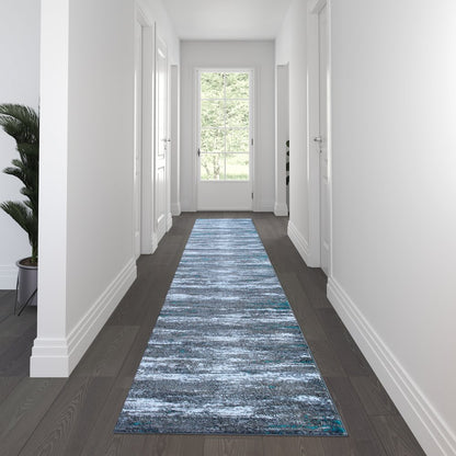 3' x 16' Distressed Gray Olefin Area Rug for Entryway, Living Room, Bedroom