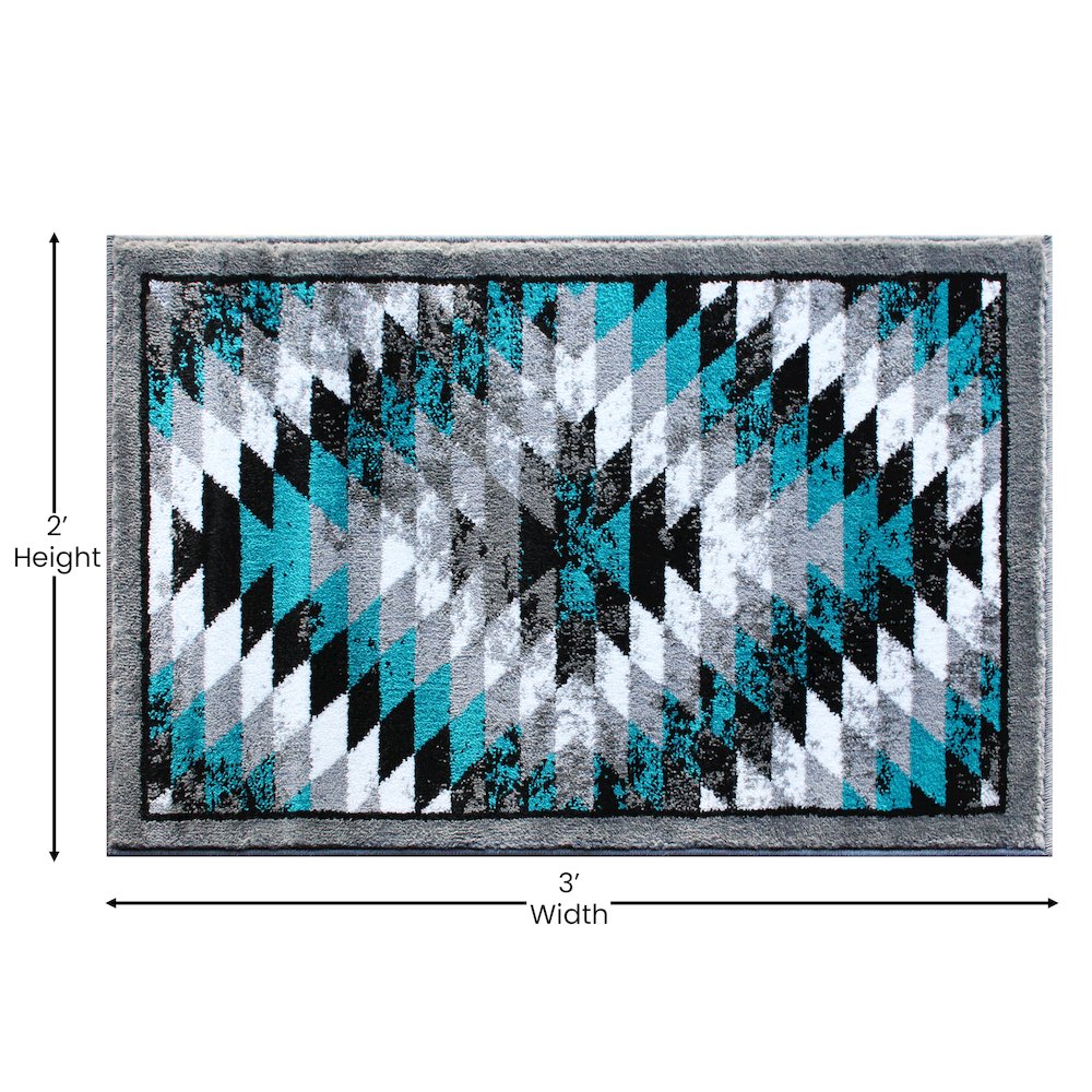 Southwestern 2' x 3' Turquoise Area Rug - Olefin Rug with Jute Backing