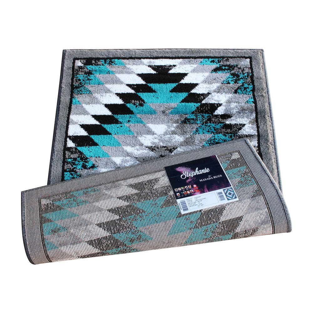 Southwestern 2' x 3' Turquoise Area Rug - Olefin Rug with Jute Backing