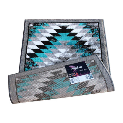 Southwestern 2' x 3' Turquoise Area Rug - Olefin Rug with Jute Backing
