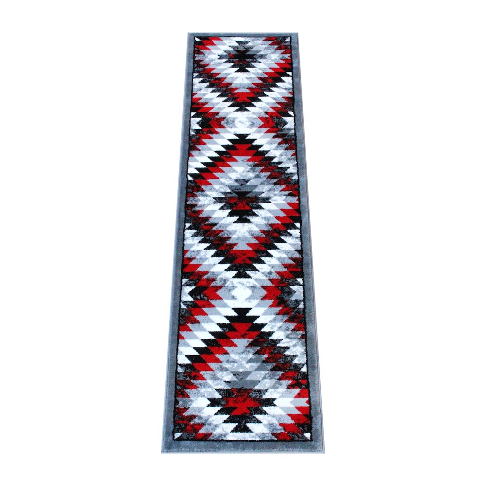 Southwestern 2' x 7' Red Area Rug - Olefin Rug with Jute Backing