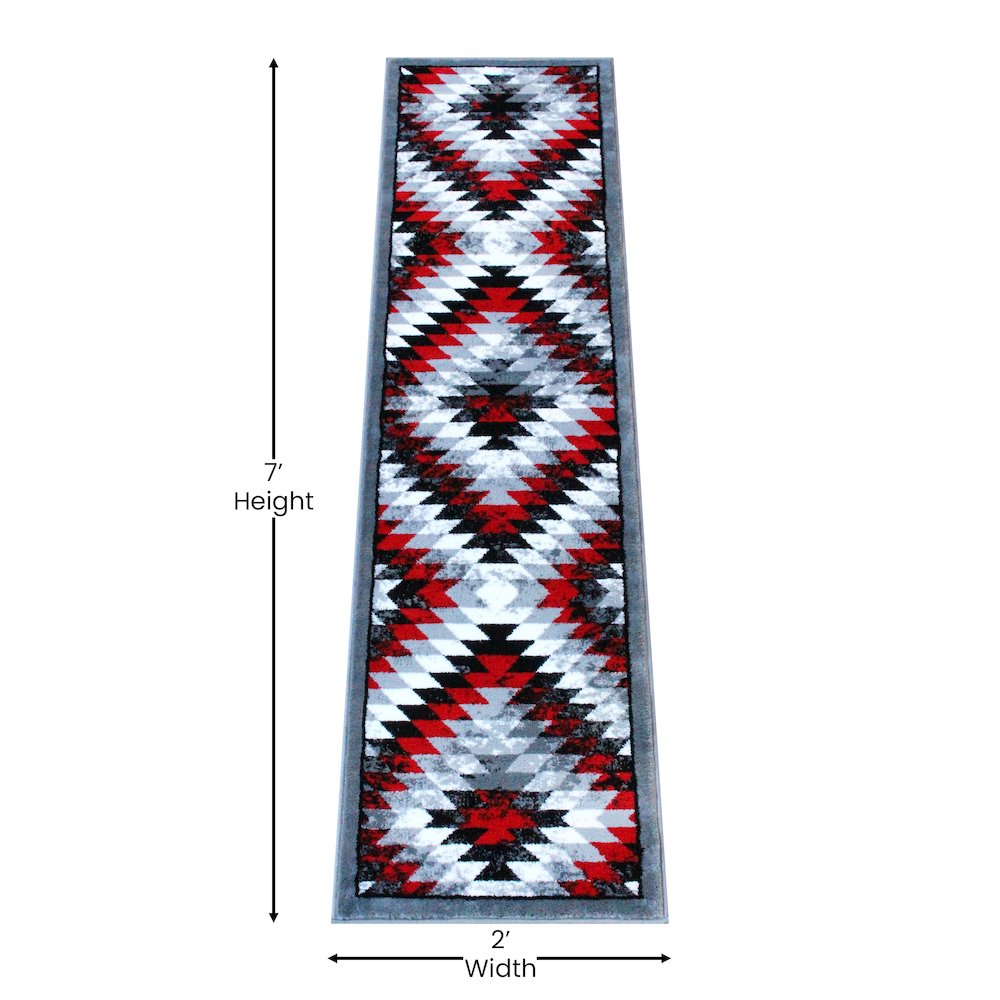 Southwestern 2' x 7' Red Area Rug - Olefin Rug with Jute Backing