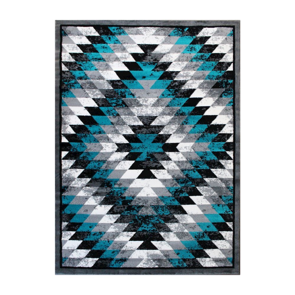 Southwestern 4' x 5' Turquoise Area Rug - Olefin Rug with Jute Backing