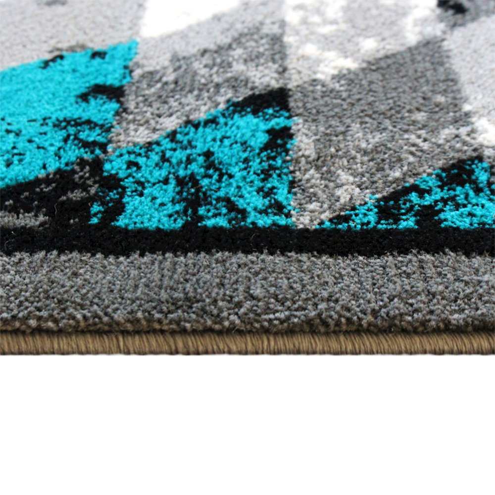 Southwestern 4' x 5' Turquoise Area Rug - Olefin Rug with Jute Backing