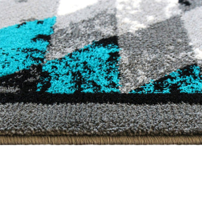 Southwestern 4' x 5' Turquoise Area Rug - Olefin Rug with Jute Backing