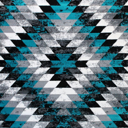 Southwestern 4' x 5' Turquoise Area Rug - Olefin Rug with Jute Backing