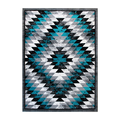 Southwestern 8' x 10' Turquoise Area Rug - Olefin Rug with Jute Backing