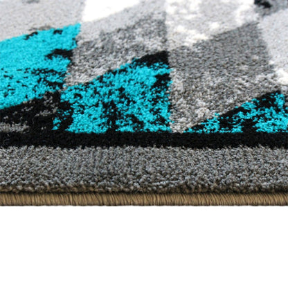Southwestern 8' x 10' Turquoise Area Rug - Olefin Rug with Jute Backing