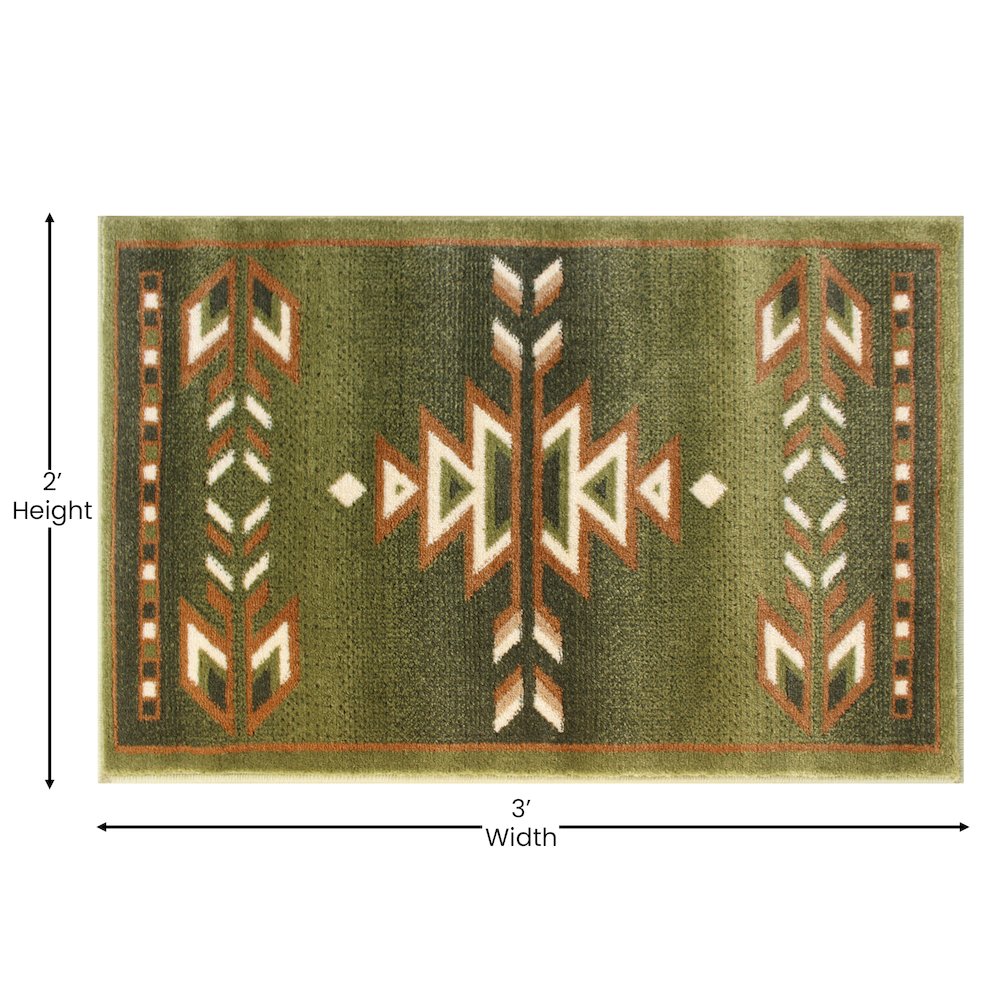 Southwestern 2' x 3' Green Area Rug - Olefin Rug