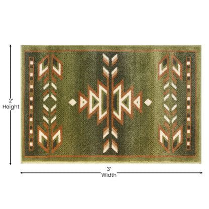 Southwestern 2' x 3' Green Area Rug - Olefin Rug