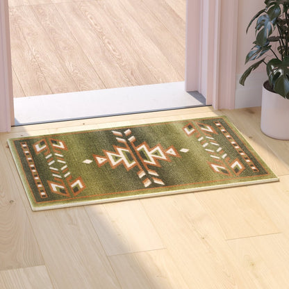 Southwestern 2' x 3' Green Area Rug - Olefin Rug