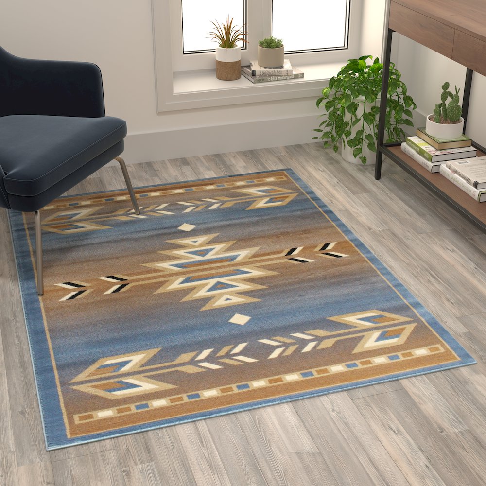 Southwestern 4' x 5' Blue Area Rug - Olefin Rug
