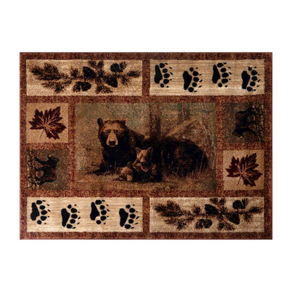 2' x 3' Mother Bear, Cubs Nature Themed Olefin Area Rug