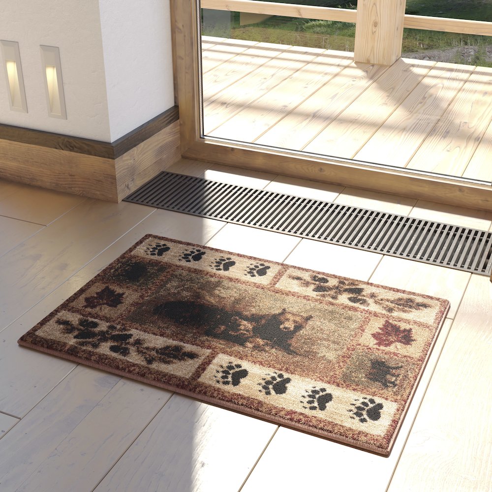2' x 3' Mother Bear, Cubs Nature Themed Olefin Area Rug