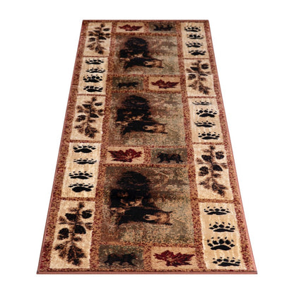 2' x 7' Mother Bear, Cubs Nature Themed Olefin Area Rug