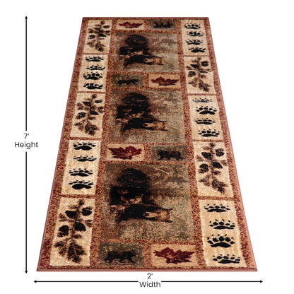 2' x 7' Mother Bear, Cubs Nature Themed Olefin Area Rug