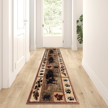 2' x 7' Mother Bear, Cubs Nature Themed Olefin Area Rug