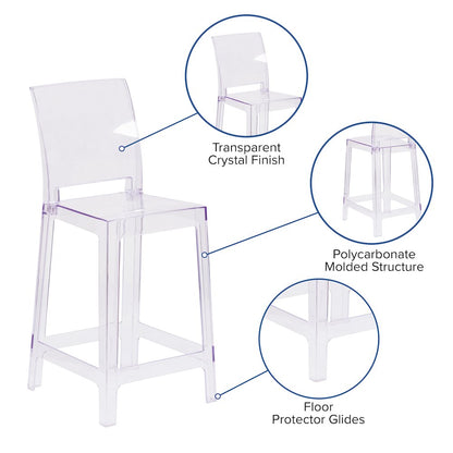 Ghost Counter Stool with Square Back in Transparent Crystal