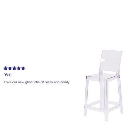 Ghost Counter Stool with Square Back in Transparent Crystal