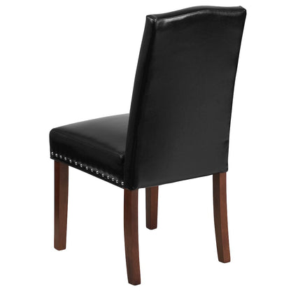 Black LeatherSoft Parsons Chair with Silver Accent Nail Trim