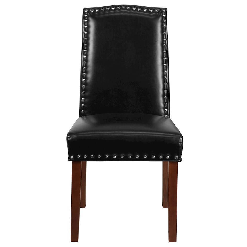 Black LeatherSoft Parsons Chair with Silver Accent Nail Trim