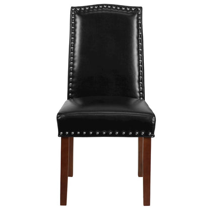 Black LeatherSoft Parsons Chair with Silver Accent Nail Trim