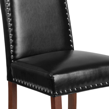 Black LeatherSoft Parsons Chair with Silver Accent Nail Trim