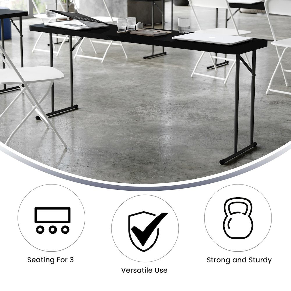 6-Foot Black Plastic Folding Training Table